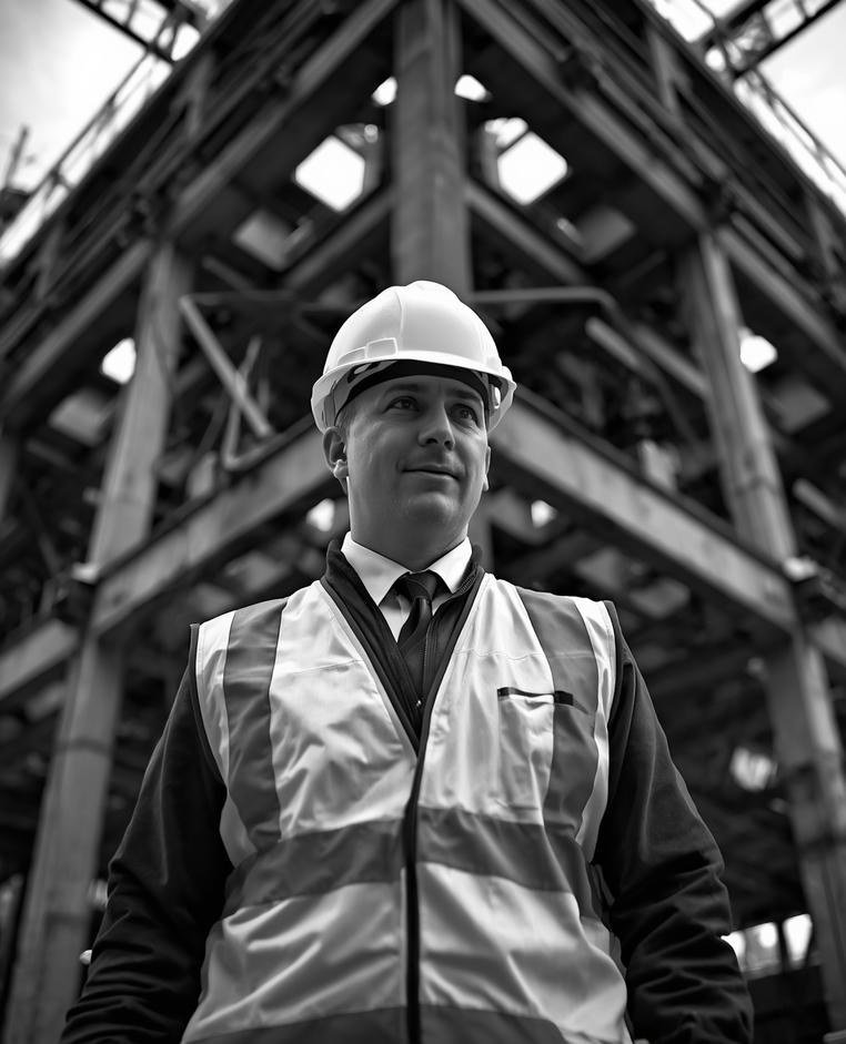 Safety-equipped construction professional in profile imagery